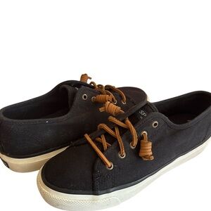 SPERRY Sneakers Seacoast Top-Sider Canvas Womens size 7 Fashion Boat Shoes Black